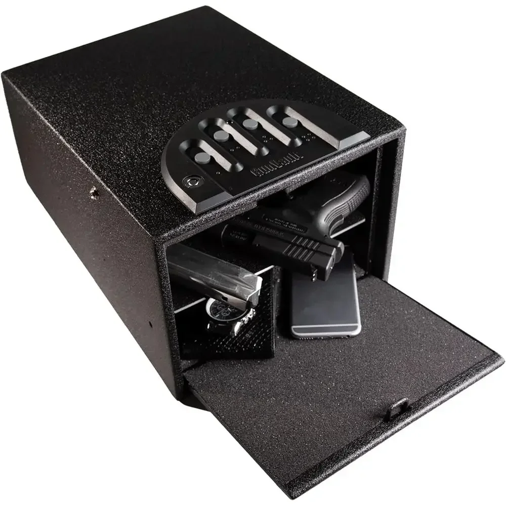 Deluxe 2-Gun Quick Access Pistol Safe with Keypad, Motion Alarm & Interior Light - Portable Gun Storage
Deluxe 2-Gun Quick Access Pistol Safe with Keypad, Motion Alarm & Interior Light - Portable Gun Storage