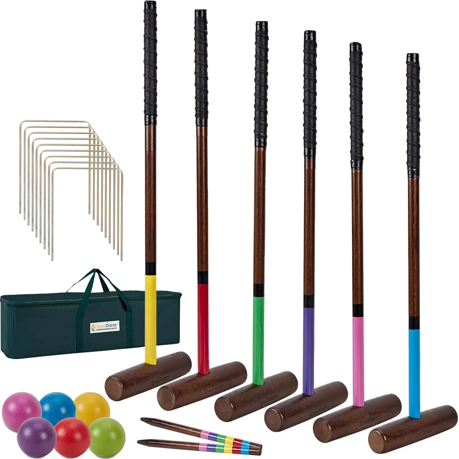 35'' Six-Player Croquet Set with Wooden Mallets, Colored Balls, and Carrying Bag for Outdoor Family Fun
35'' Six-Player Croquet Set with Wooden Mallets, Colored Balls, and Carrying Bag for Outdoor Family Fun