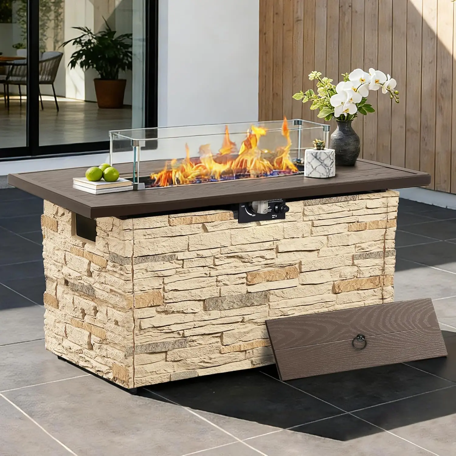 43in Rectangle Propane Fire Pit Table 50000BTU Glass Wind Guard Rain Cover Lava Stone Outdoor Patio CSA Customized
43in Rectangle Propane Fire Pit Table 50000BTU Glass Wind Guard Rain Cover Lava Stone Outdoor Patio CSA Customized