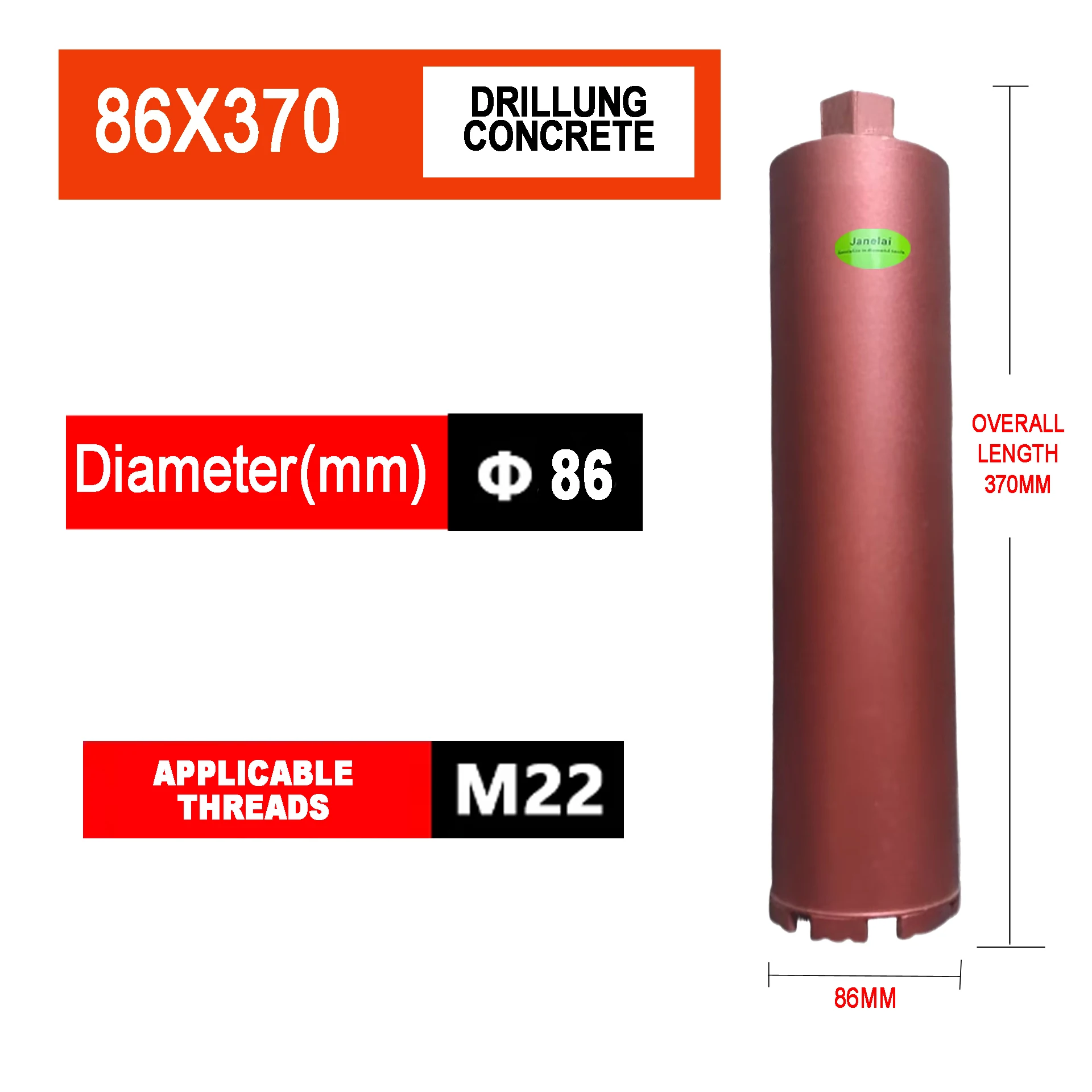 Диапазон диаметра Janelai, длина 86x370 мм, алмазная кольцевая пила, корончатое сверло для глубоких отверстий для сверления отверстий в бетоне/кирпичной стене
Диапазон диаметра Janelai, длина 86x370 мм, алмазная кольцевая пила, корончатое сверло для глубоких отверстий для сверления отверстий в бетоне/кирпичной стене
