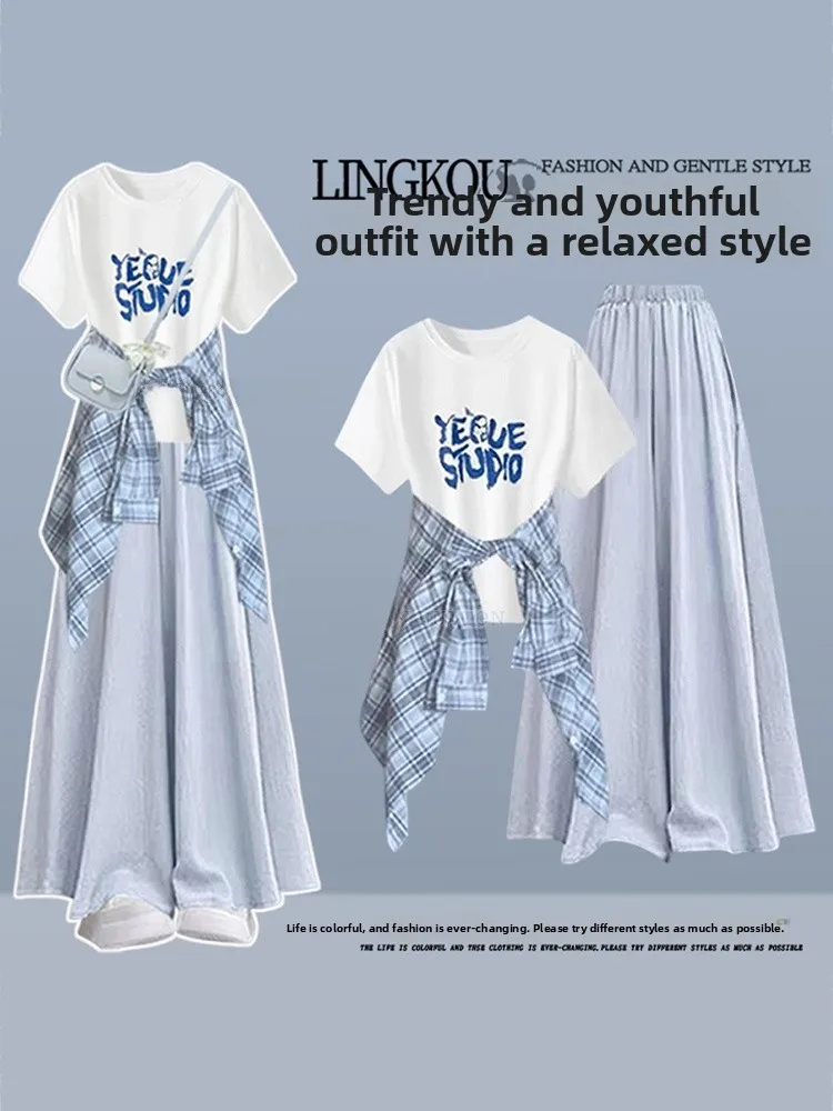 Summer Large Size Printed Short Sleeve Plaid Shirt And Slimming Half Skirt Three Piece Set Women's Fashion Ensemble round Neck
Summer Large Size Printed Short Sleeve Plaid Shirt And Slimming Half Skirt Three Piece Set Women's Fashion Ensemble round Neck