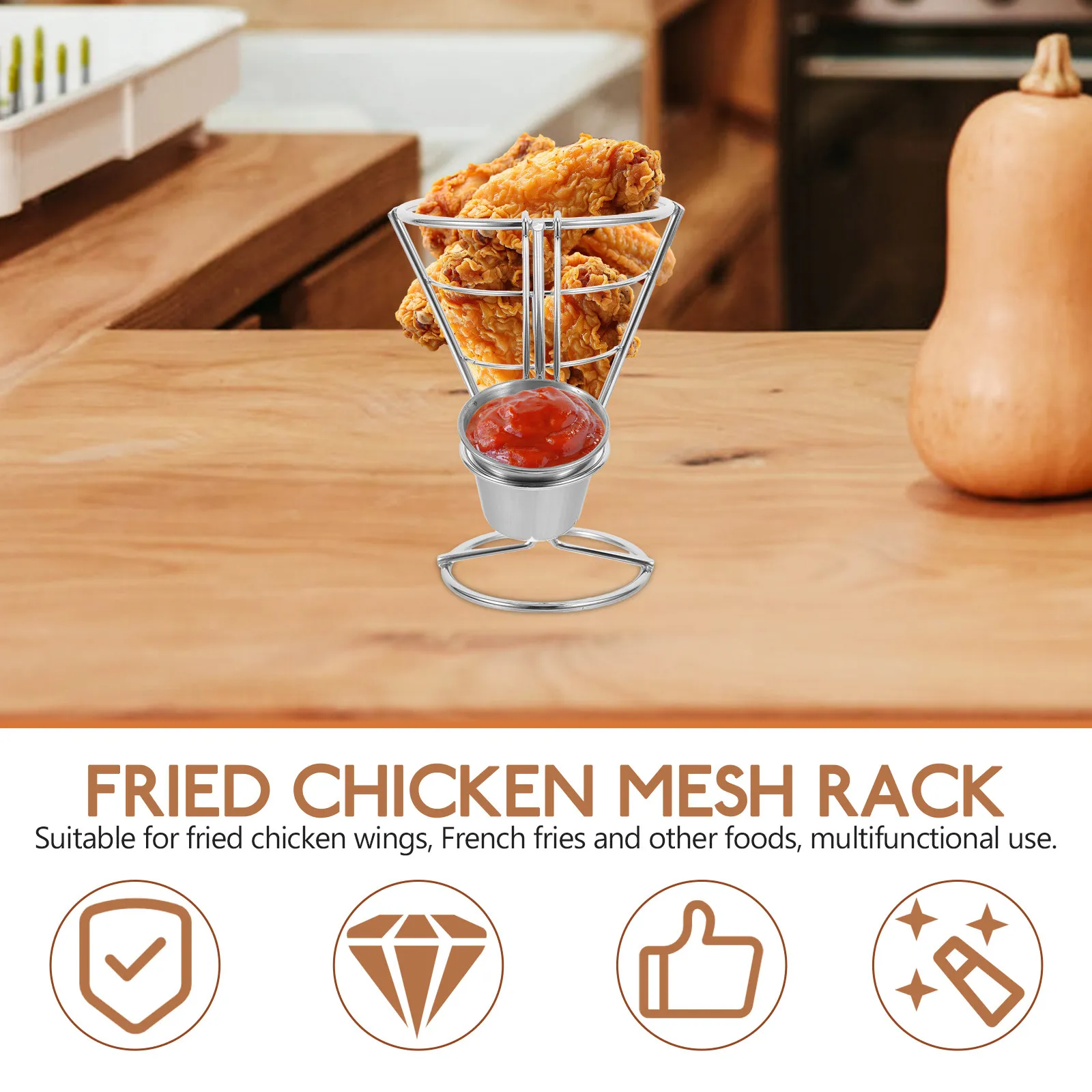 Подставка для картофеля фри, металлическая корзина-конус для чипсов, держатель для соусов, подставка для закусок из нержавеющей стали для вечеринок
Подставка для картофеля фри, металлическая корзина-конус для чипсов, держатель для соусов, подставка для закусок из нержавеющей стали для вечеринок