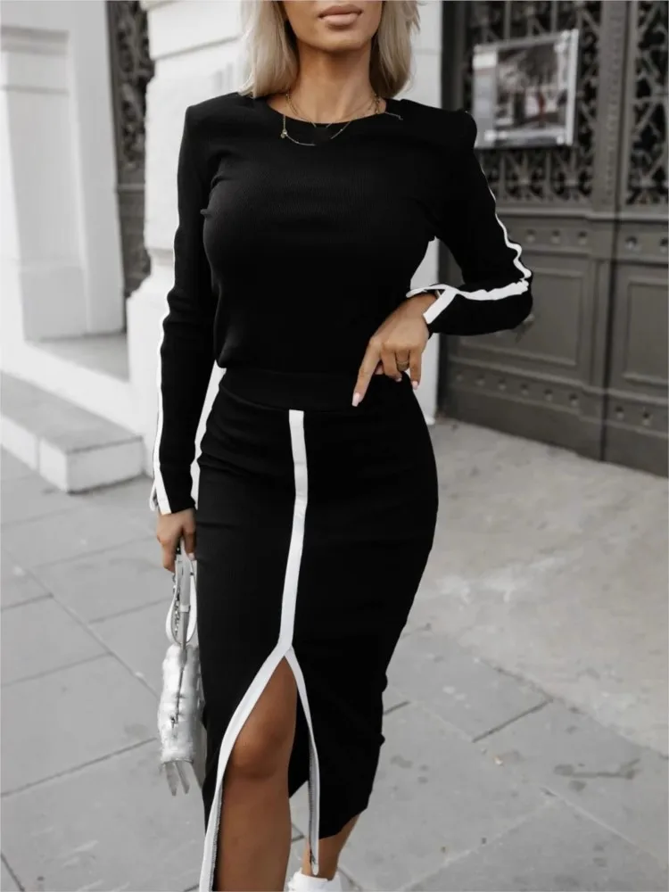 Lady Fashion Set Solid Long Sleeve O-Neck Pullover Tops And Elegant Sexy Package Hip Skirt Two Piece Sets Women Spring Summer
Lady Fashion Set Solid Long Sleeve O-Neck Pullover Tops And Elegant Sexy Package Hip Skirt Two Piece Sets Women Spring Summer