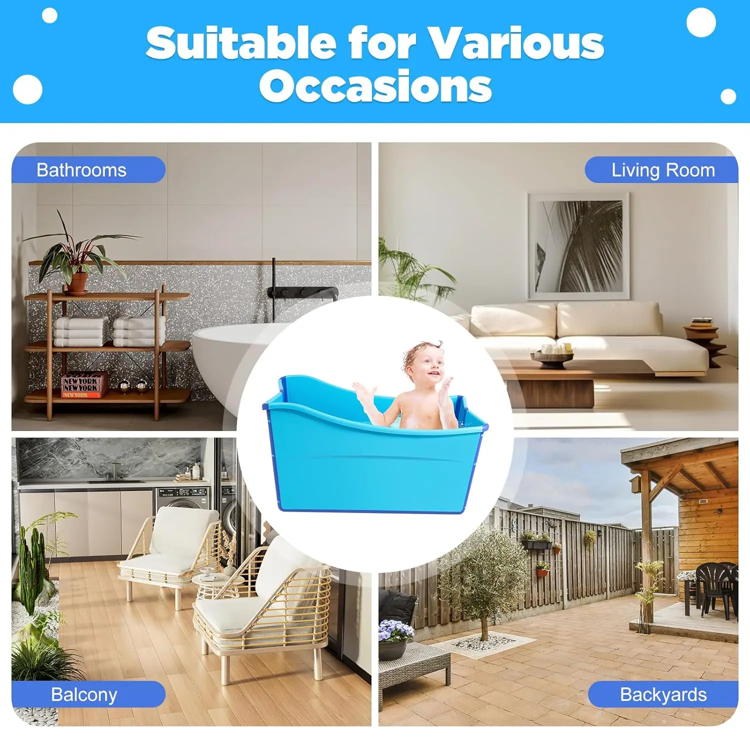 Blue 34.3" Foldable Bathtub for Kids and Adults Under 5.3ft 198lbs Capacity Collapsible Soaking Tub with 3.6ft Drain Pipe
Blue 34.3" Foldable Bathtub for Kids and Adults Under 5.3ft 198lbs Capacity Collapsible Soaking Tub with 3.6ft Drain Pipe