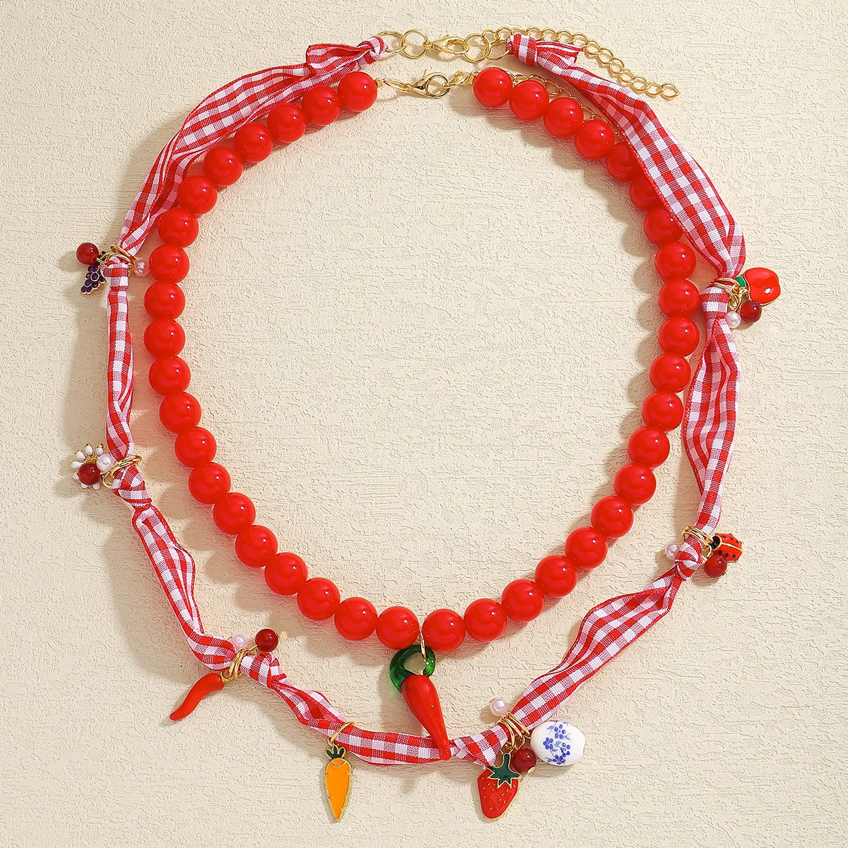 Red Layered Necklace with Strawberry, Carrot, Pepper Pendants, Summer Vibes Sweet Fabric Pendant Necklace, Daily Wear jewelry
Red Layered Necklace with Strawberry, Carrot, Pepper Pendants, Summer Vibes Sweet Fabric Pendant Necklace, Daily Wear jewelry