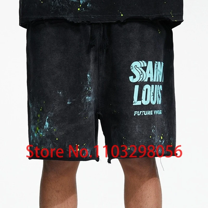 Шорты в уличном стиле, винтажные повседневные брюки в стиле Сент-Луис, с черными надписями и граффити в стиле ретро