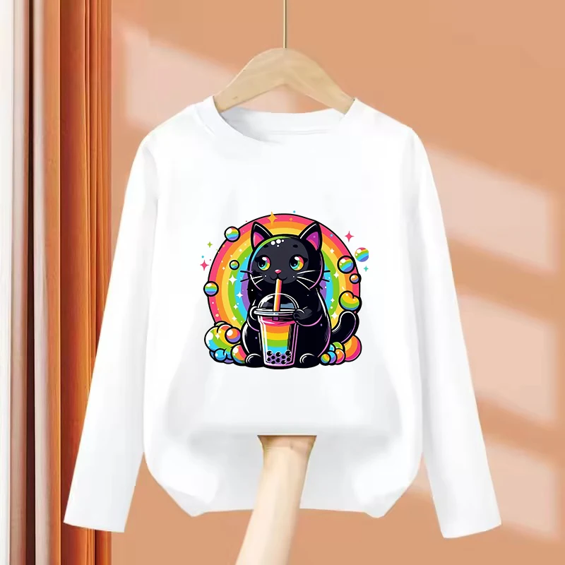 Long Sleeve Cartoon Cat Drinking Juice with Rainbow T Shirts Kids Children's T-shirt Boys Girls Summer Spring Casual Top Tee
Long Sleeve Cartoon Cat Drinking Juice with Rainbow T Shirts Kids Children's T-shirt Boys Girls Summer Spring Casual Top Tee