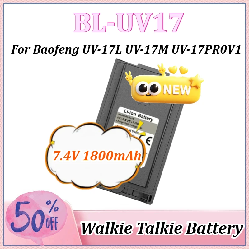 Новая литий-ионная аккумуляторная батарея 7.4V 1800mAh 13.32Wh BL-UV17 для Baofeng UV-17 Pro, BL-17UV, UV-17L, UV-17 Plus V1, V2, UV-17 Max
Новая литий-ионная аккумуляторная батарея 7.4V 1800mAh 13.32Wh BL-UV17 для Baofeng UV-17 Pro, BL-17UV, UV-17L, UV-17 Plus V1, V2, UV-17 Max