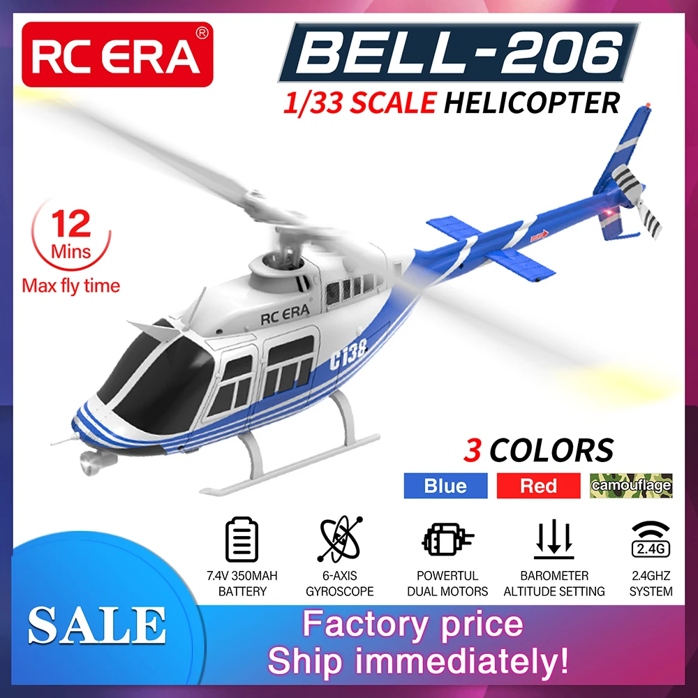 RC ERA RC Helicopter 1:33 Bell-206 Aircraft C138 6CH 6-axis Gyro Remote Control Plane
RC ERA RC Helicopter 1:33 Bell-206 Aircraft C138 6CH 6-axis Gyro Remote Control Plane