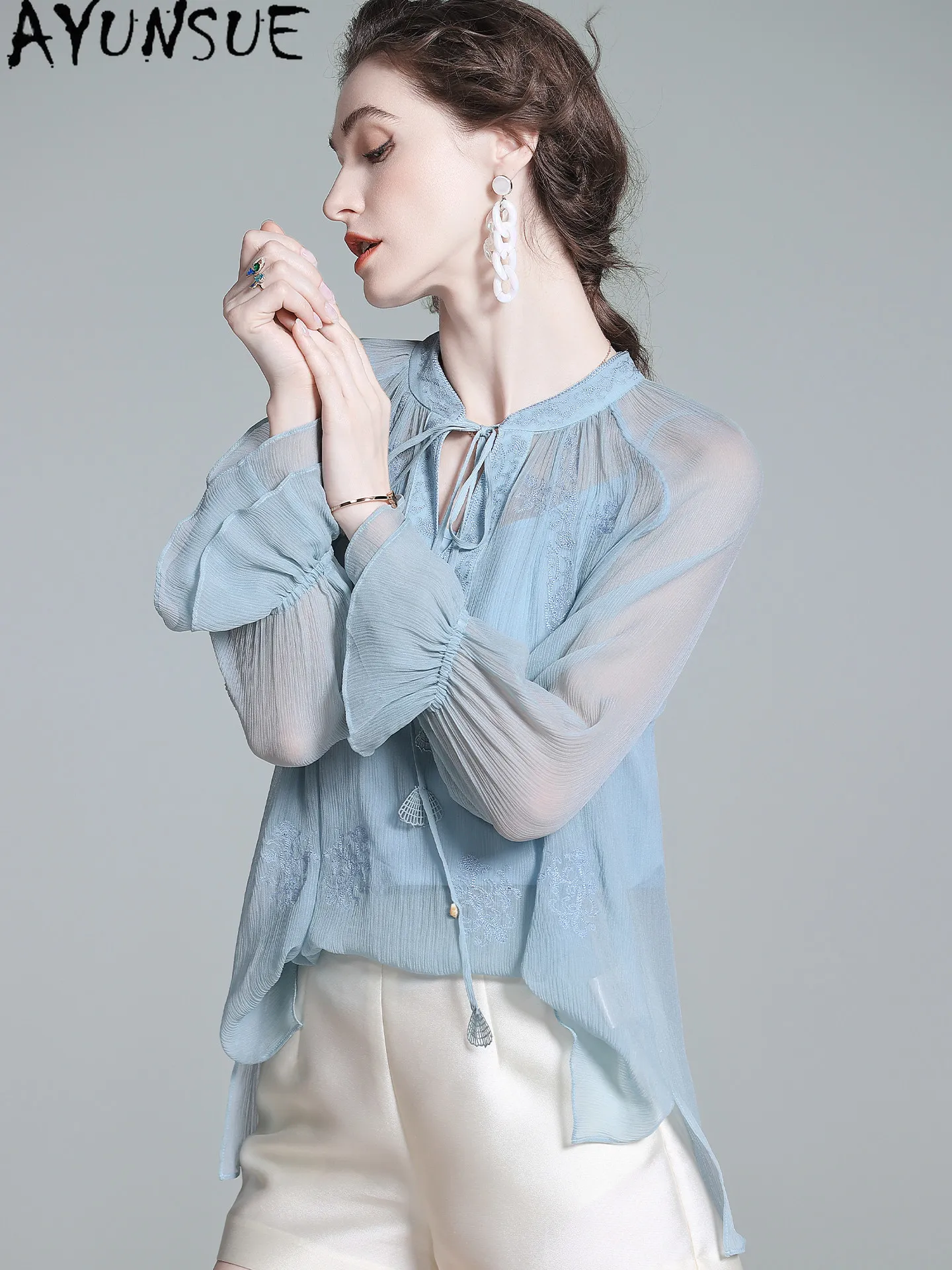 AYUNSUE 100% Natural Mulberry Silk Blouse Elegant Womens Blouses Top Women Solid Two-piece Set Summer Clothes Блузка Женская
AYUNSUE 100% Natural Mulberry Silk Blouse Elegant Womens Blouses Top Women Solid Two-piece Set Summer Clothes Блузка Женская