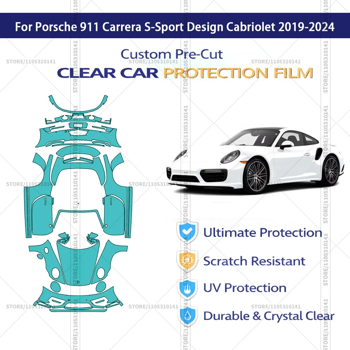 For Porsche 911 Carrera S-Sport Design Cabriolet 2019-2024 Pre-Cut Paint Protection Film PPF Transparent Car Film Automotive PPF
For Porsche 911 Carrera S-Sport Design Cabriolet 2019-2024 Pre-Cut Paint Protection Film PPF Transparent Car Film Automotive PPF