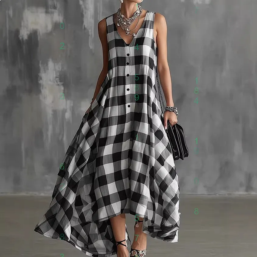 Vintage Plaid V Neck Sleeveless Long Dress Dresses Spring Summer Classic Urban
Vintage Plaid V Neck Sleeveless Long Dress Dresses Spring Summer Classic Urban