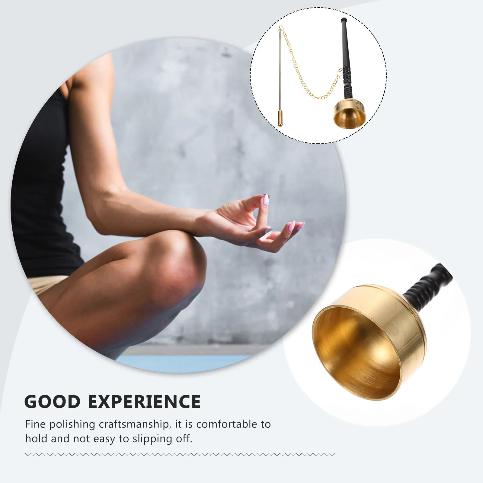 Delicate Brass Wooden Yin Qing Handle Musical Instrument Temple Chime guiding Percussion Tool Silver
Delicate Brass Wooden Yin Qing Handle Musical Instrument Temple Chime guiding Percussion Tool Silver