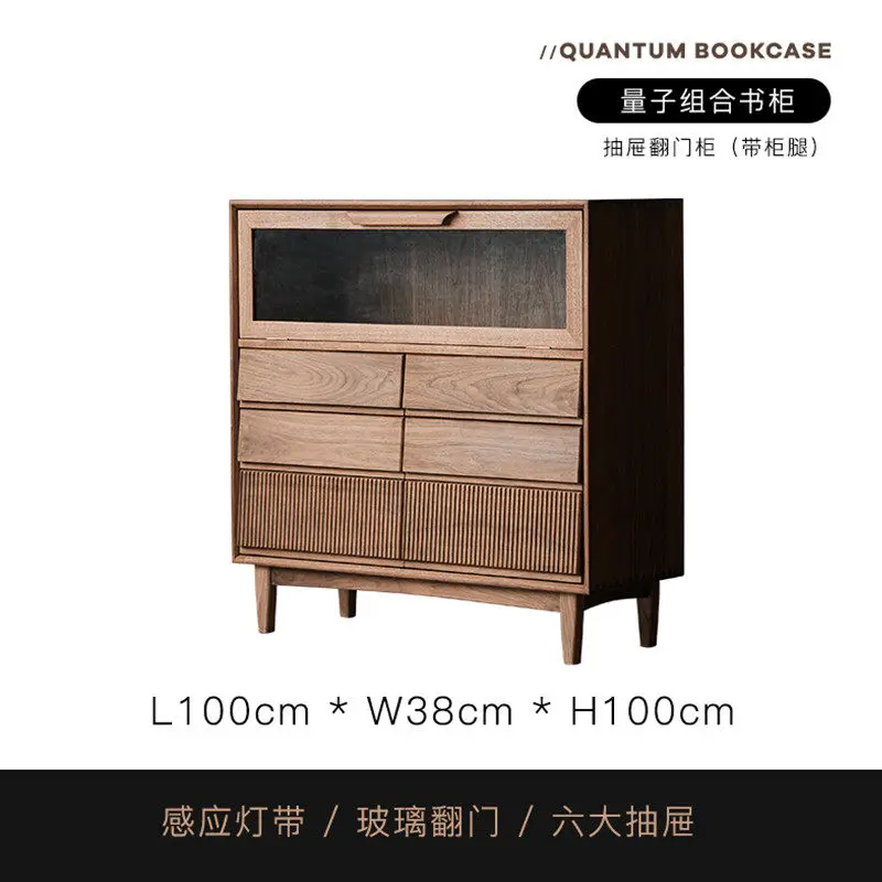 North American solid wood combination bookcase, black walnut floor-to-ceiling bookshelf, glass door
North American solid wood combination bookcase, black walnut floor-to-ceiling bookshelf, glass door