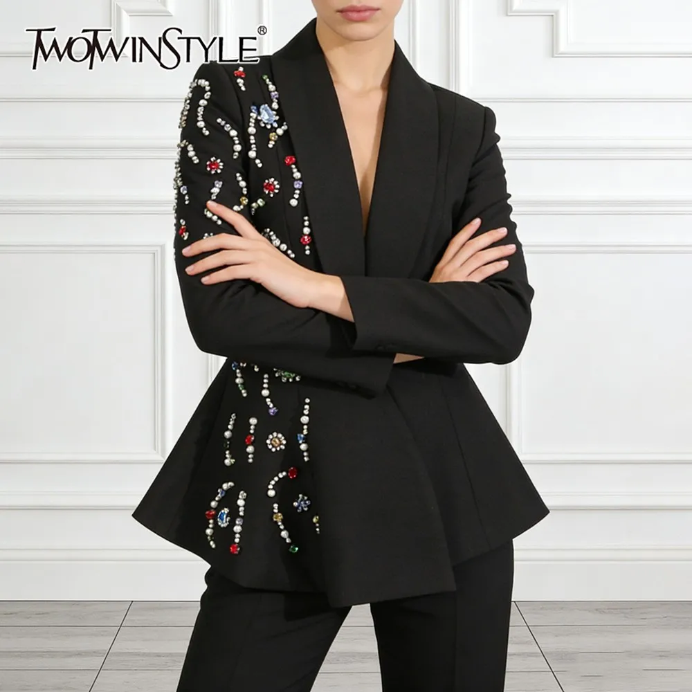 TWOTWINSTYLE Black Spliced Beading Jacket Female Lapel Long Sleeve Loose Elegant Intellectual Women's Jackets Autumn Fashion New
TWOTWINSTYLE Black Spliced Beading Jacket Female Lapel Long Sleeve Loose Elegant Intellectual Women's Jackets Autumn Fashion New