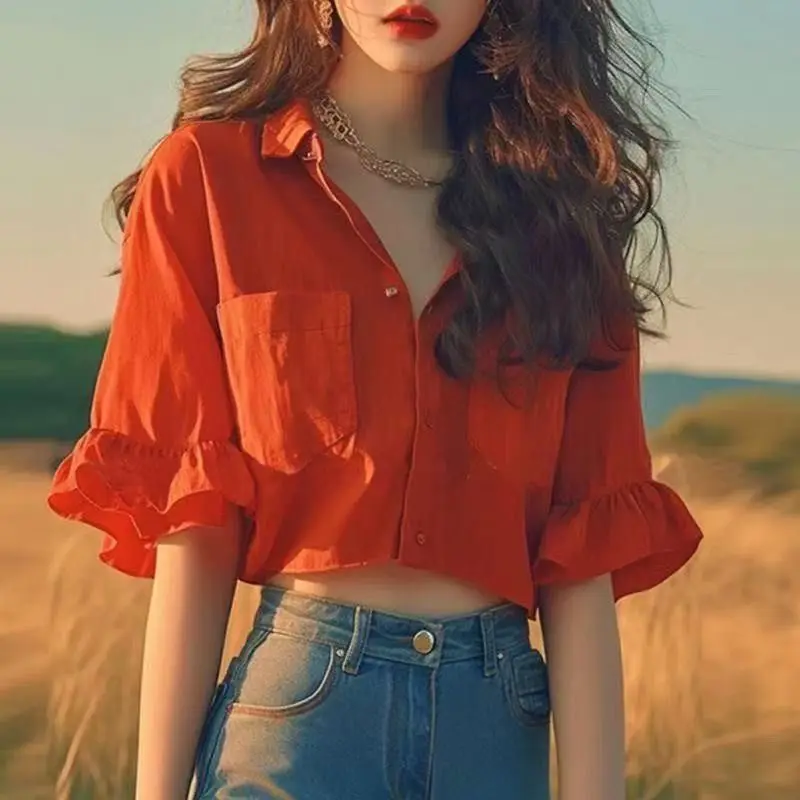High Street Solid Ruffles Pockets Patchwork Short Shirts Summer Short Sleeve Neck Trend Blouse Korean Sexy Women Clothing
High Street Solid Ruffles Pockets Patchwork Short Shirts Summer Short Sleeve Neck Trend Blouse Korean Sexy Women Clothing