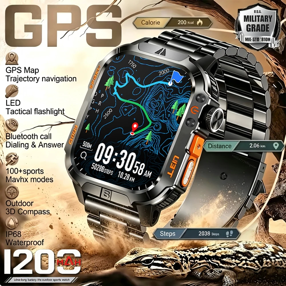 1200mAh Military-grade GPS Position Smart Watch Men Map Navigation Compass 100+Sports Waterproof Swim Smartwatch 2026 New
1200mAh Military-grade GPS Position Smart Watch Men Map Navigation Compass 100+Sports Waterproof Swim Smartwatch 2026 New