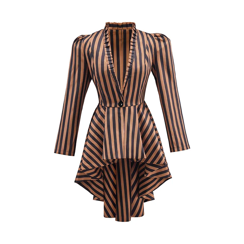 Medieval Gothic Shirt for Women Striped Long Sleeve Vintage Steampunk Swallowtail Coat Halloween Cosplay Costume
Medieval Gothic Shirt for Women Striped Long Sleeve Vintage Steampunk Swallowtail Coat Halloween Cosplay Costume