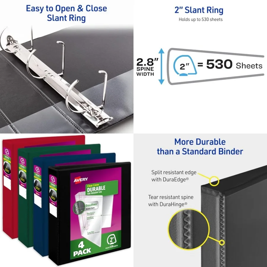 Durable View 3 Ring Binders, 2 Inch Slant Rings, 530-Sheet Capacity, Assorted Dark Colors, for School, Office, Teachers, Classr
Durable View 3 Ring Binders, 2 Inch Slant Rings, 530-Sheet Capacity, Assorted Dark Colors, for School, Office, Teachers, Classr