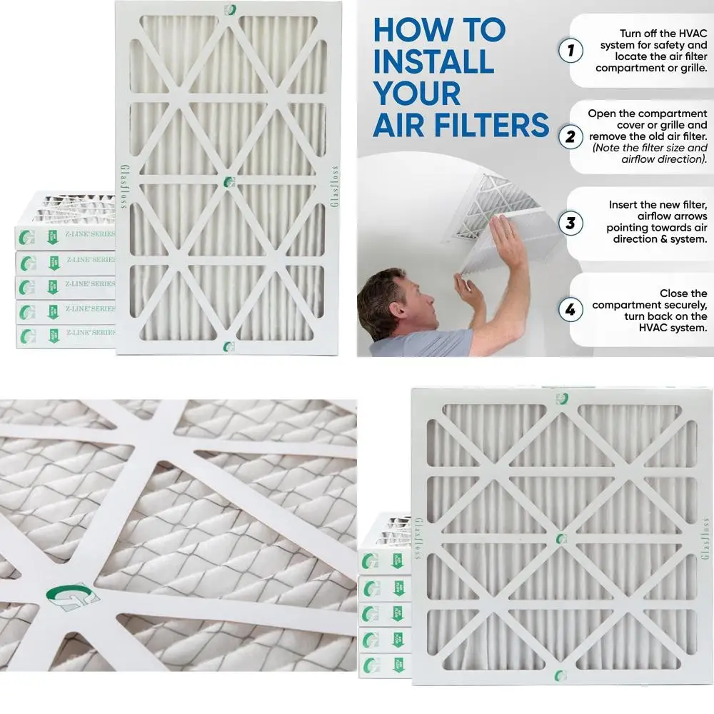 Pleated Air Filters MERV 10 (FPR 5-6) 2 Inch 20x30 Box of 6, Actual Size 19-5/8 x 29-5/8 x 1-3/4 for Improved Air Quality
Pleated Air Filters MERV 10 (FPR 5-6) 2 Inch 20x30 Box of 6, Actual Size 19-5/8 x 29-5/8 x 1-3/4 for Improved Air Quality