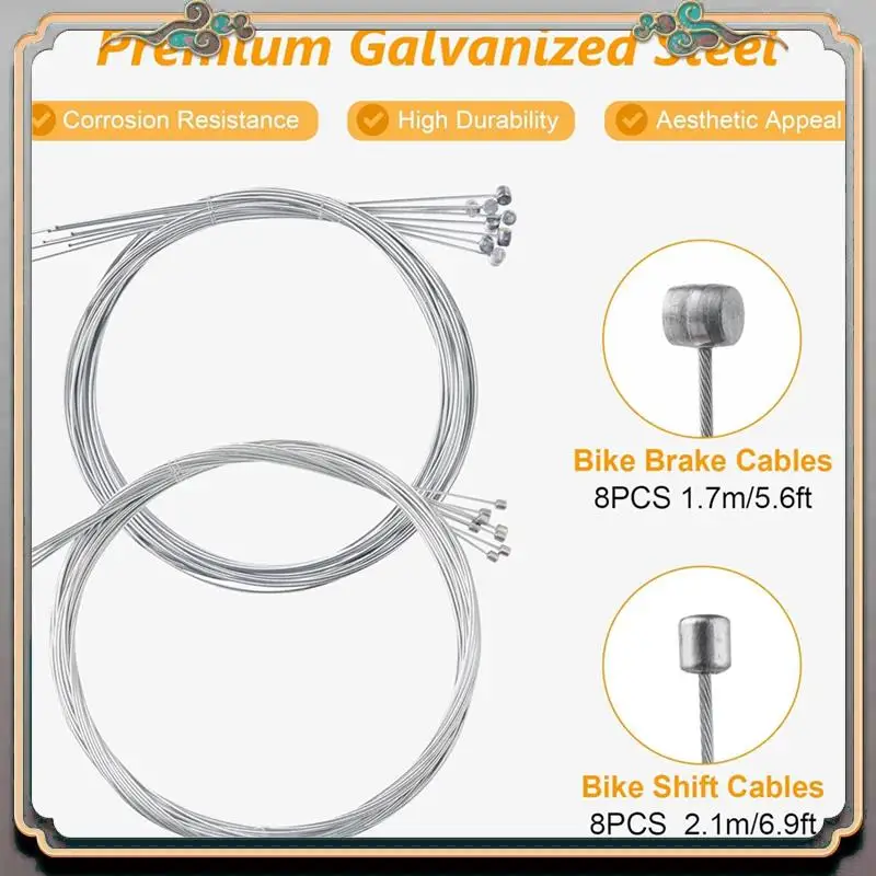 Durable 96Pcs Bike Brake Cable Kit, Bicycle Shift Derailleur Cable Housing With End Caps, V Brake Noodle Cable, C-Clip, S-Hooks
Durable 96Pcs Bike Brake Cable Kit, Bicycle Shift Derailleur Cable Housing With End Caps, V Brake Noodle Cable, C-Clip, S-Hooks