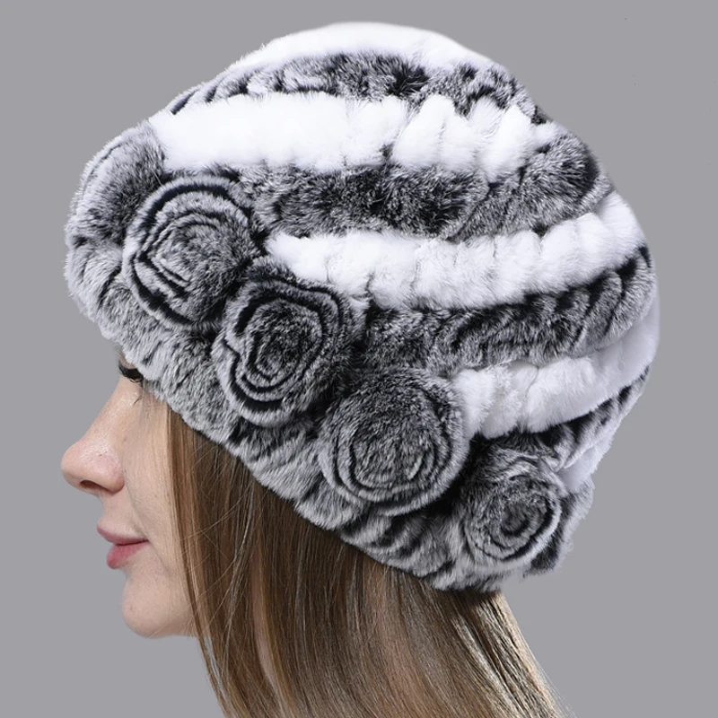 Winter Hat Women Warm Floral Rex Rabbit Fur Knitted Beanie Striped Classic Natural Real Fur Hats
Winter Hat Women Warm Floral Rex Rabbit Fur Knitted Beanie Striped Classic Natural Real Fur Hats
