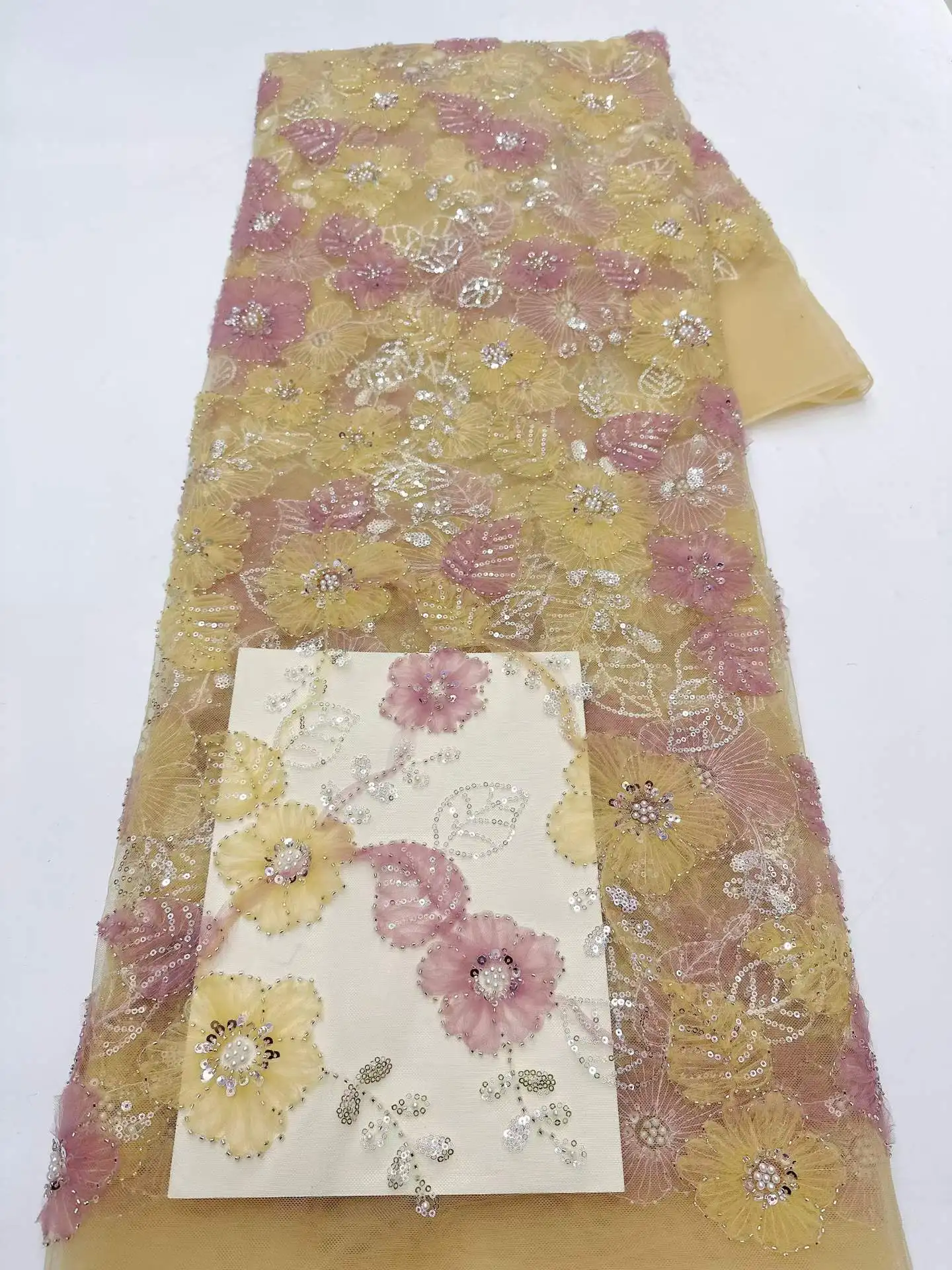 Yellow 3D Lace Flowers Latest African Lace Styles French Party Lace Fabrics 5 Yards Tulle Nigerian Beads Lace Fabrics For Bridal
Yellow 3D Lace Flowers Latest African Lace Styles French Party Lace Fabrics 5 Yards Tulle Nigerian Beads Lace Fabrics For Bridal