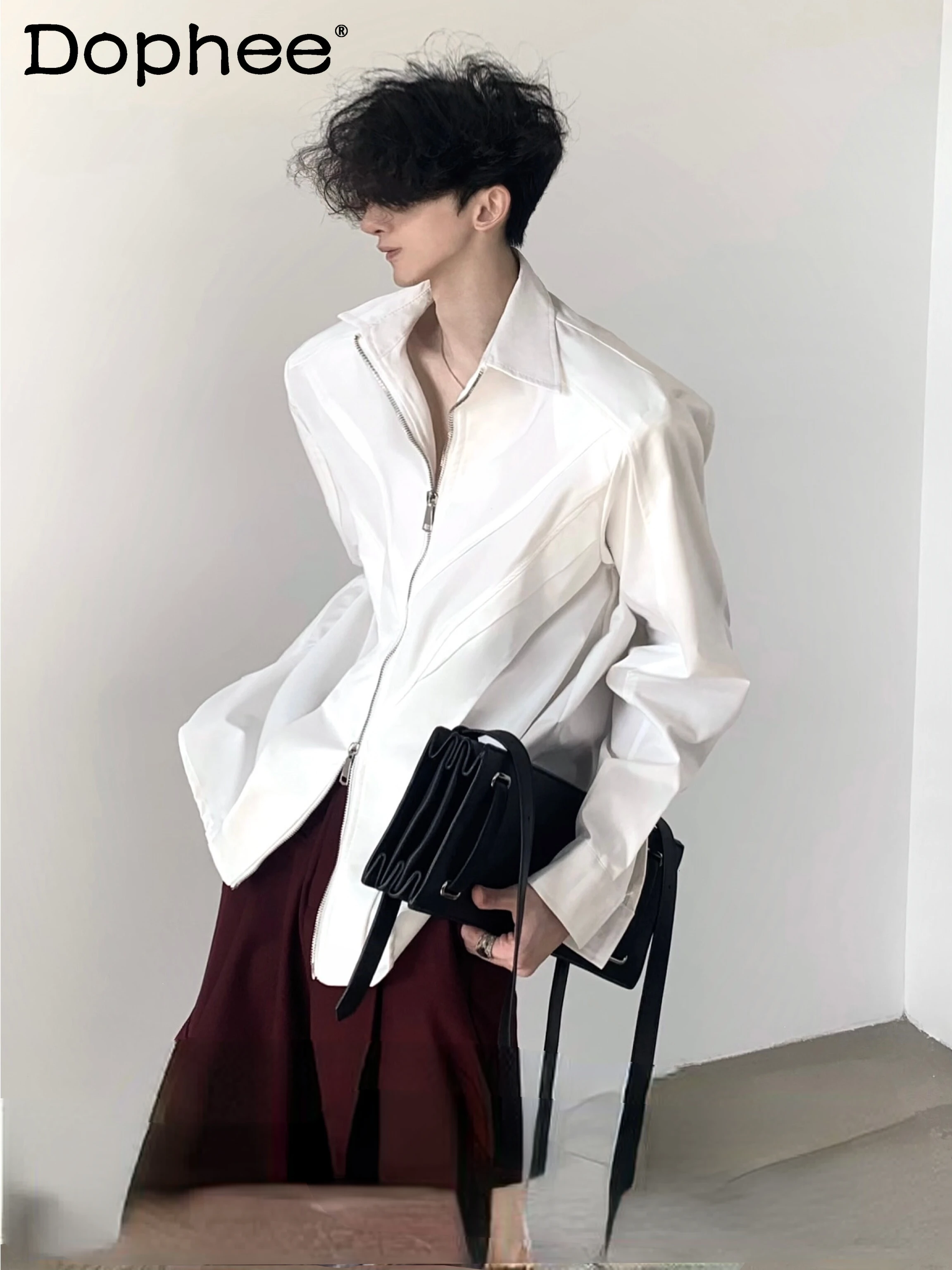 Fashion 2024 Autumn Zipper Design Long Sleeve White Shirts Men's High-end Casual Loose Chic Tops Handsome Shoulder Padded Shirt
Fashion 2024 Autumn Zipper Design Long Sleeve White Shirts Men's High-end Casual Loose Chic Tops Handsome Shoulder Padded Shirt