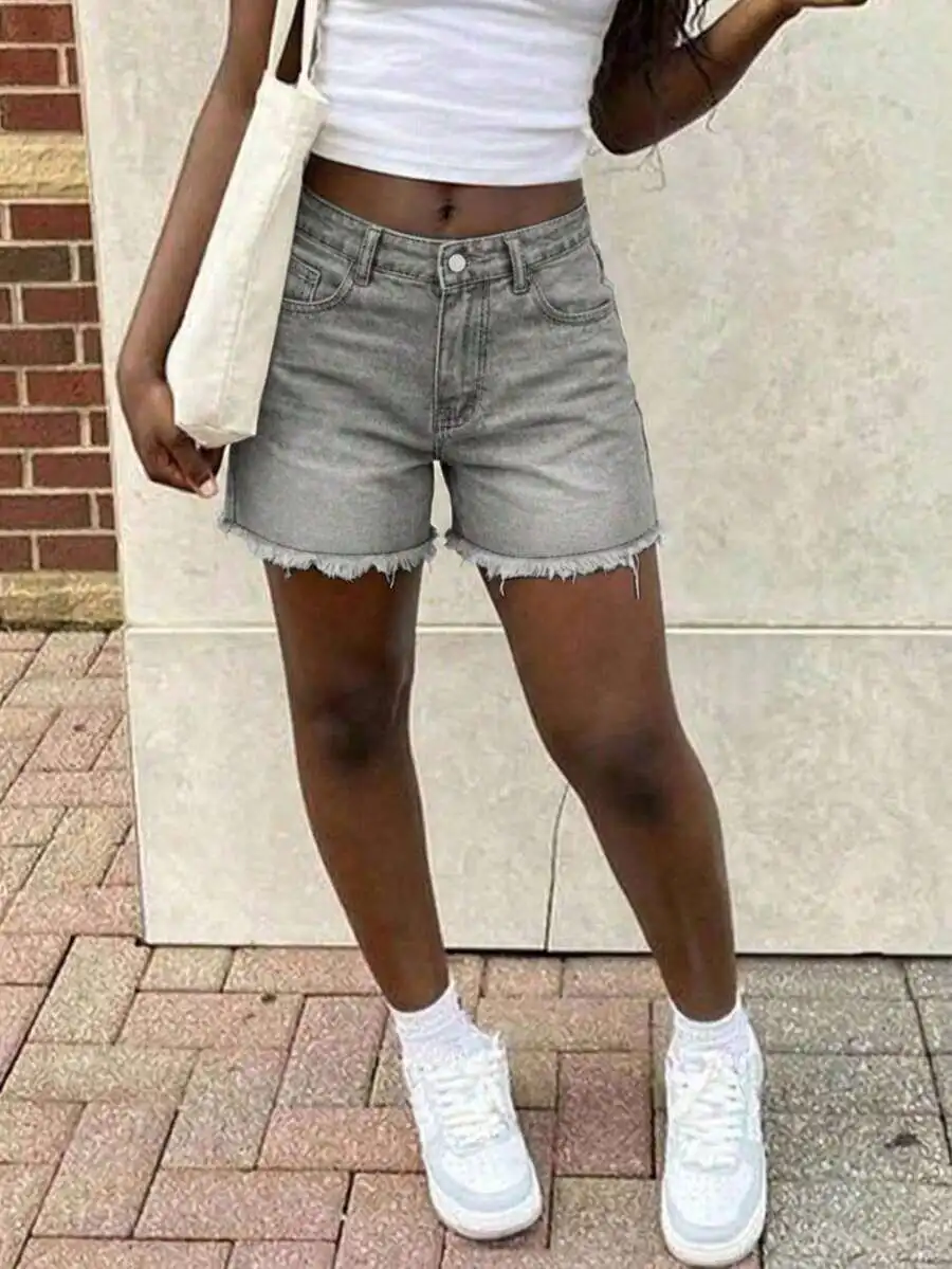 Womens High Waist Light Wash Denim Bermuda Shorts Casual Frayed Hem
Womens High Waist Light Wash Denim Bermuda Shorts Casual Frayed Hem