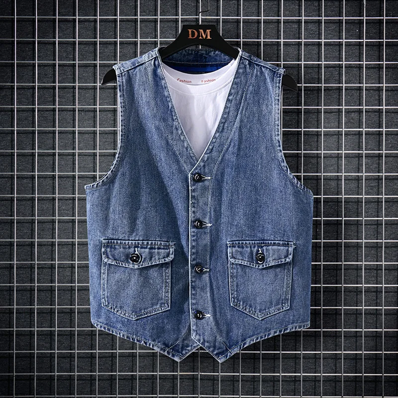 2023 Spring Summer New Men Denim Vest Jacket Fashion Loose Personality Back Strap Casual Blue Male Sleeveless Jean Coat
2023 Spring Summer New Men Denim Vest Jacket Fashion Loose Personality Back Strap Casual Blue Male Sleeveless Jean Coat
