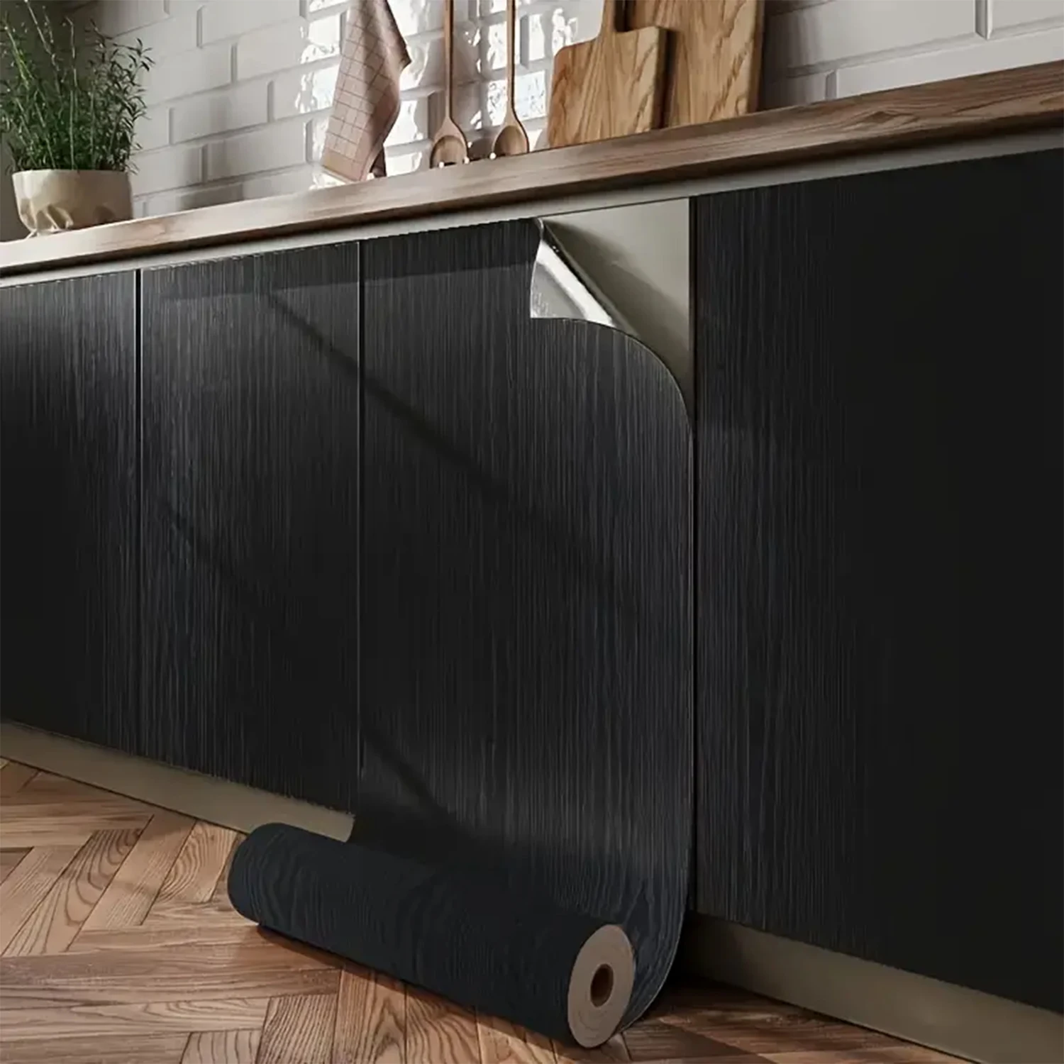 Black wood grain thickening wallpaper boeing film furniture kitchen cabinet pvc self-adhesive stickers kitchen vinyl wallpaper
Black wood grain thickening wallpaper boeing film furniture kitchen cabinet pvc self-adhesive stickers kitchen vinyl wallpaper