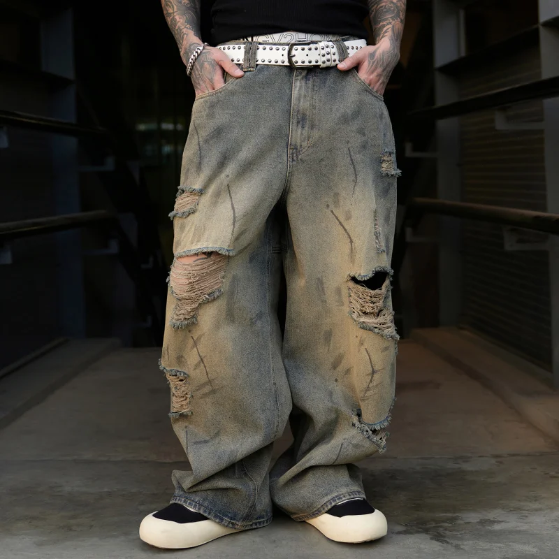 New high street tide brand hole loose straight men's trend blue washed wide-legged dragging jeans for men
New high street tide brand hole loose straight men's trend blue washed wide-legged dragging jeans for men