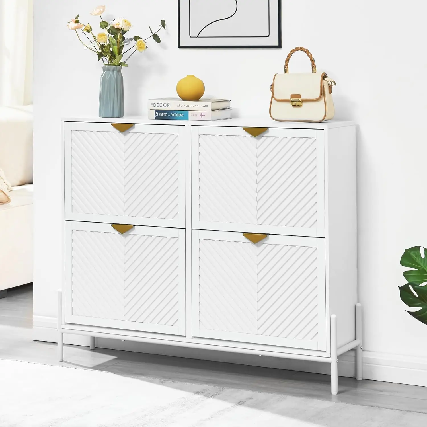 Тонкий шкаф для обуви с 4 откидными ящиками, отдельно стоящий органайзер для прихожей для обуви и аксессуаров, белый цвет
Тонкий шкаф для обуви с 4 откидными ящиками, отдельно стоящий органайзер для прихожей для обуви и аксессуаров, белый цвет