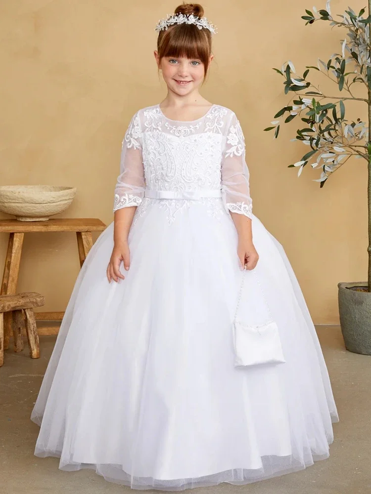 Customized White Flower Girl Dresses Floral Appliques With Bow Belt Half Sleeve For Wedding Birthday Banquet Holy Communion Gown
Customized White Flower Girl Dresses Floral Appliques With Bow Belt Half Sleeve For Wedding Birthday Banquet Holy Communion Gown