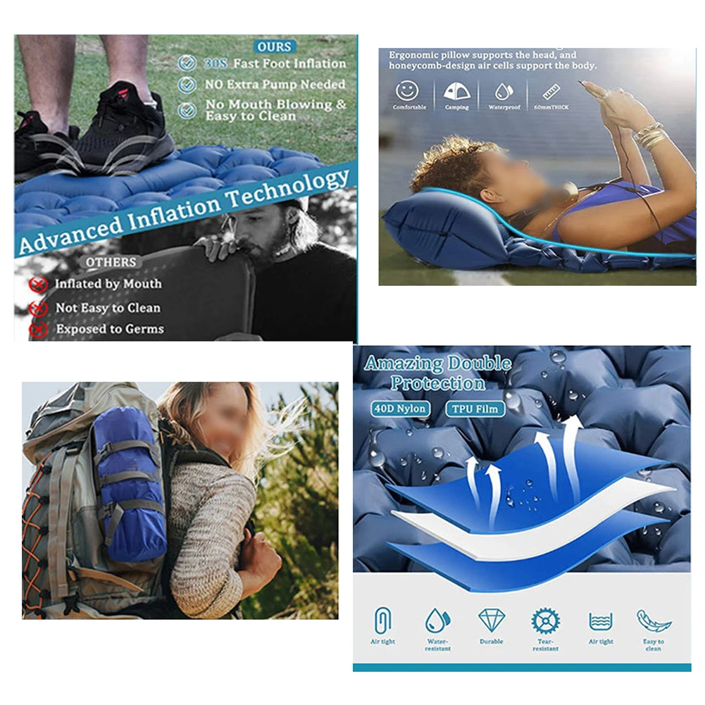 Quick Inflate Mattress Inflatable Camping Mattress Self-Inflating Mat Storage Bag Included User Manual Extra Thick Comfort