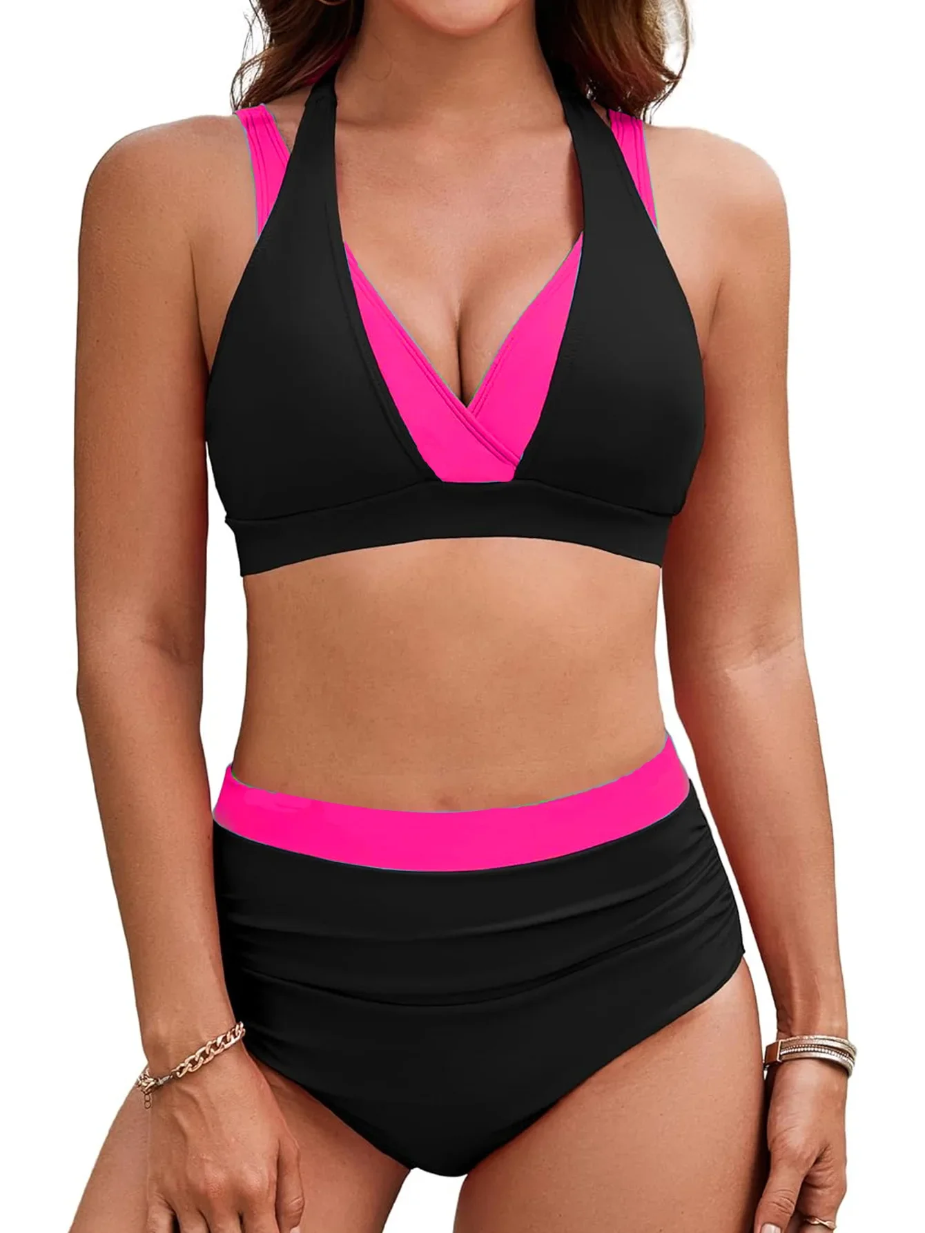 Vintage Black Patchwork Bikini Set 2025 Women Double Strap V Neck Push Up Pleate High Waist Swimsuit Beach Bathing Suit Swimwear
Vintage Black Patchwork Bikini Set 2025 Women Double Strap V Neck Push Up Pleate High Waist Swimsuit Beach Bathing Suit Swimwear