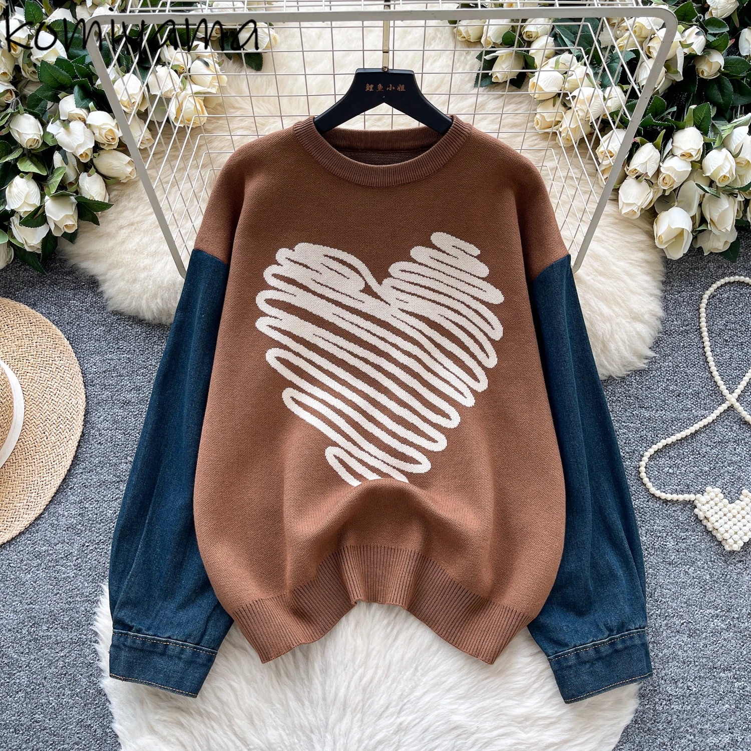 Contrast Love Heart Ropa De Muje Denim Spliced Roupas Autumn New Casual Sweater Lazy Style Woman Clothes Sweet Knit Sueter
Contrast Love Heart Ropa De Muje Denim Spliced Roupas Autumn New Casual Sweater Lazy Style Woman Clothes Sweet Knit Sueter