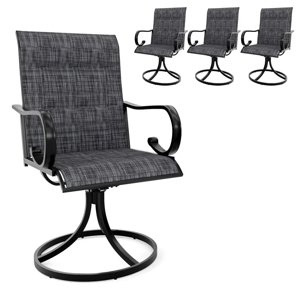 Patio Swivel Chair Set of 4, High Back Padded Textilene Outdoor Dining Chairs with ECoating Metal Frame, AllWeather Outdoor Fur
Patio Swivel Chair Set of 4, High Back Padded Textilene Outdoor Dining Chairs with ECoating Metal Frame, AllWeather Outdoor Fur