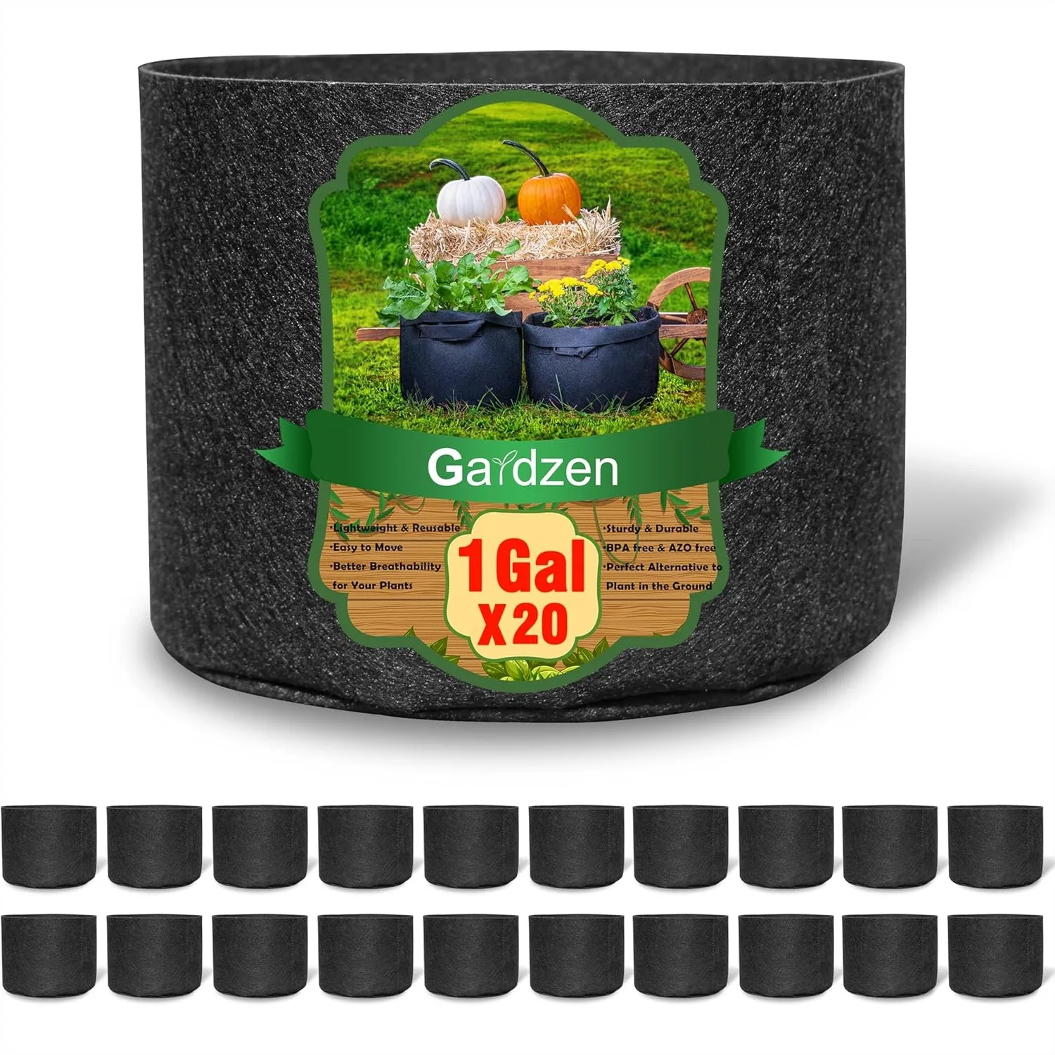20-Pack 1 Gallon Nonwoven Grow Bags for Plants with Aeration Fabric, Durable Reusable Pots for Gardening
20-Pack 1 Gallon Nonwoven Grow Bags for Plants with Aeration Fabric, Durable Reusable Pots for Gardening