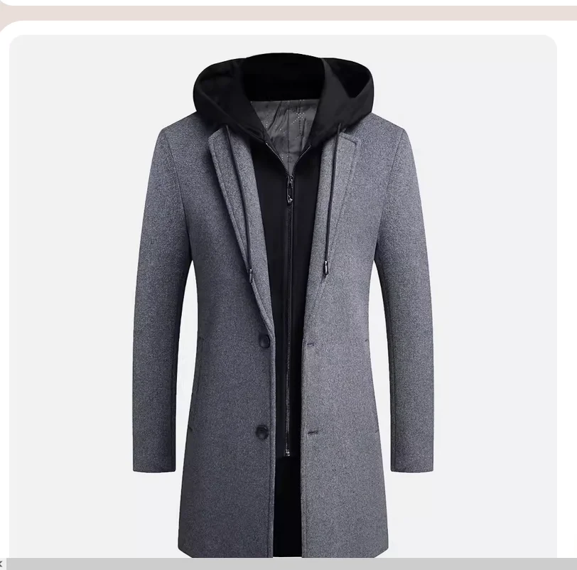 Autumn and winter men's medium length wool woolen coat with detachable hat men's windbreaker
Autumn and winter men's medium length wool woolen coat with detachable hat men's windbreaker