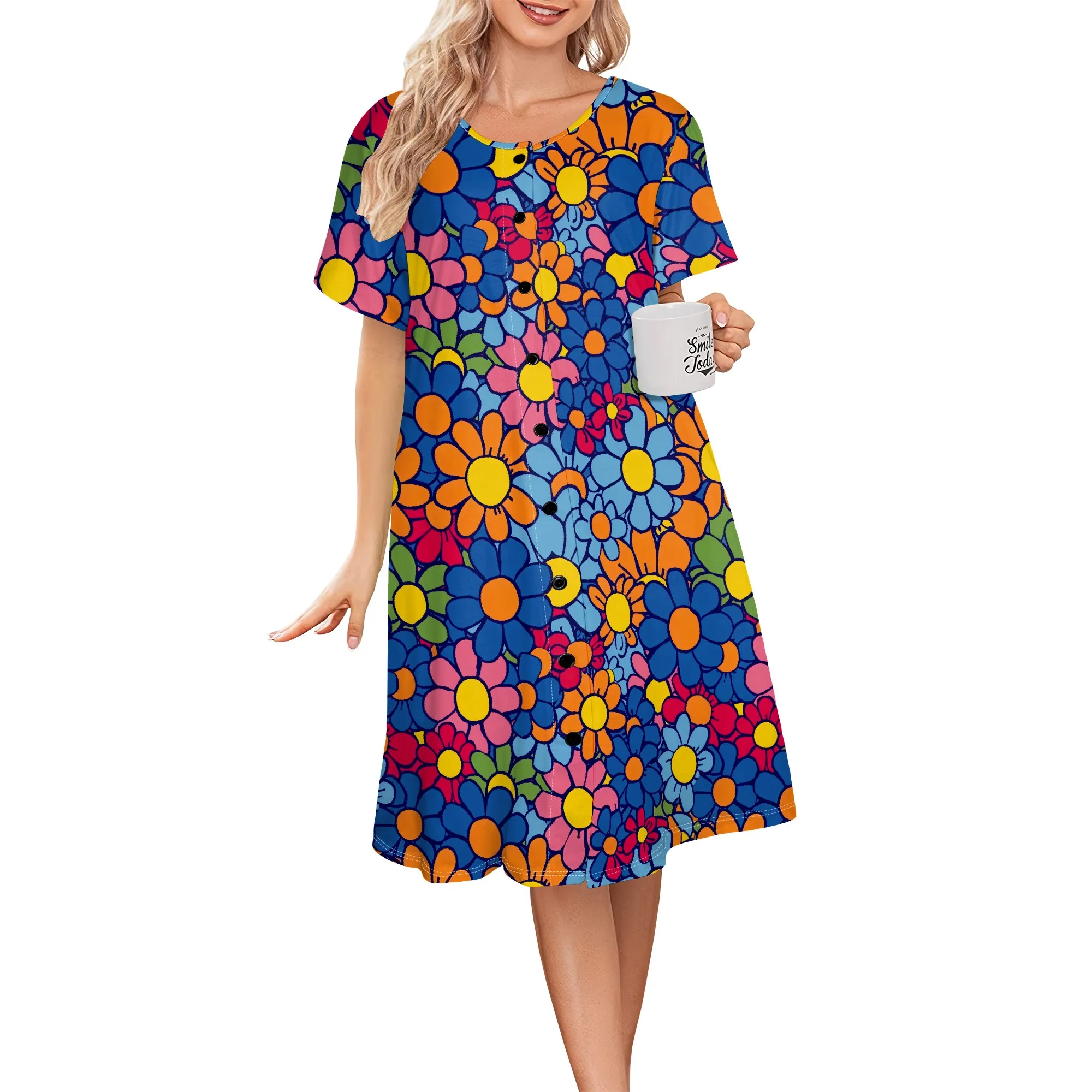 Women Summer 60's Retro Flower Graphics Dresses Short Sleeve Casual Loose Swing Dress Button Down Beach Midi Dress
Women Summer 60's Retro Flower Graphics Dresses Short Sleeve Casual Loose Swing Dress Button Down Beach Midi Dress