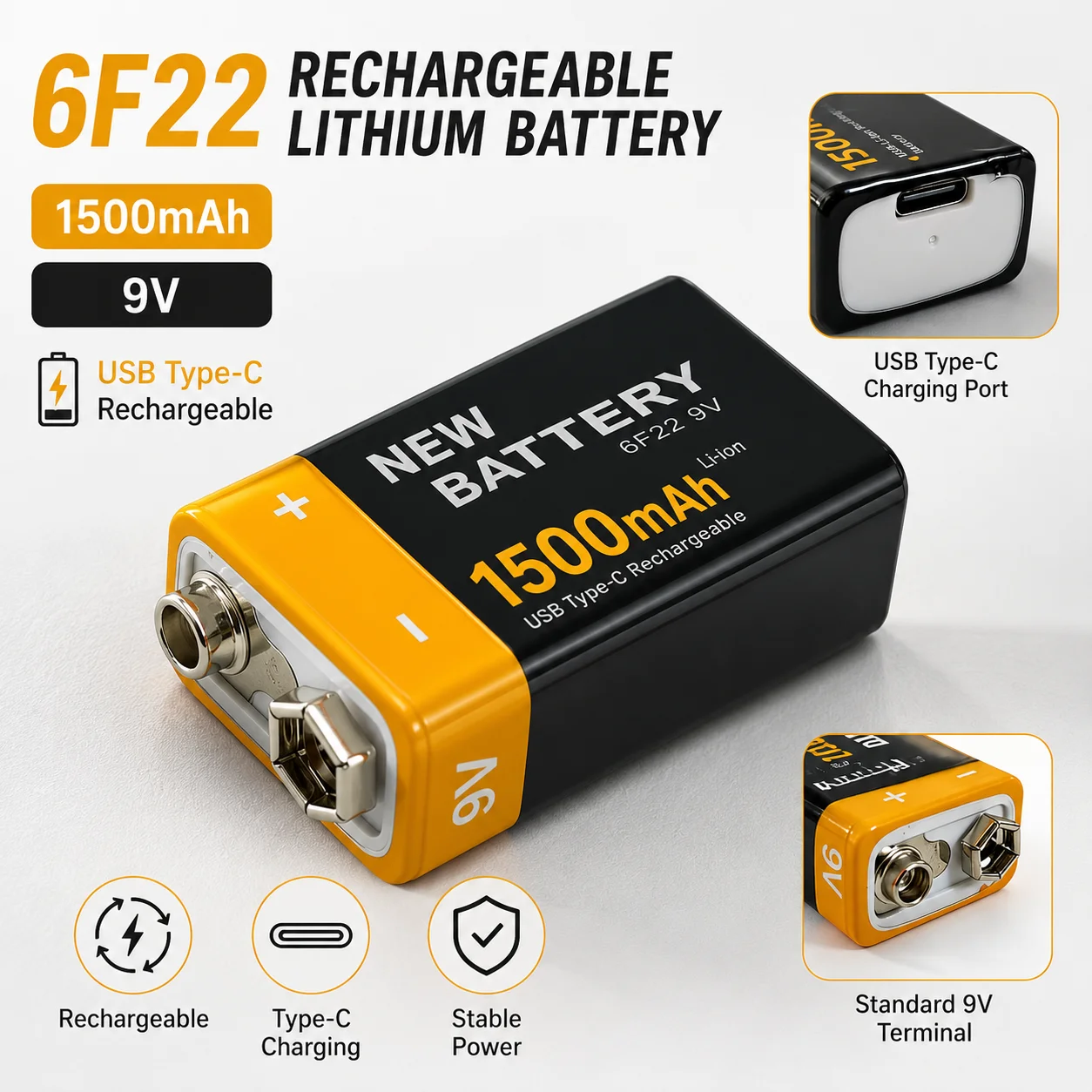 6F22 9V Rechargeable Lithium Battery Type-C Charging Durable Cell for Multimeter Wireless Microphone Smoke Alarm
6F22 9V Rechargeable Lithium Battery Type-C Charging Durable Cell for Multimeter Wireless Microphone Smoke Alarm