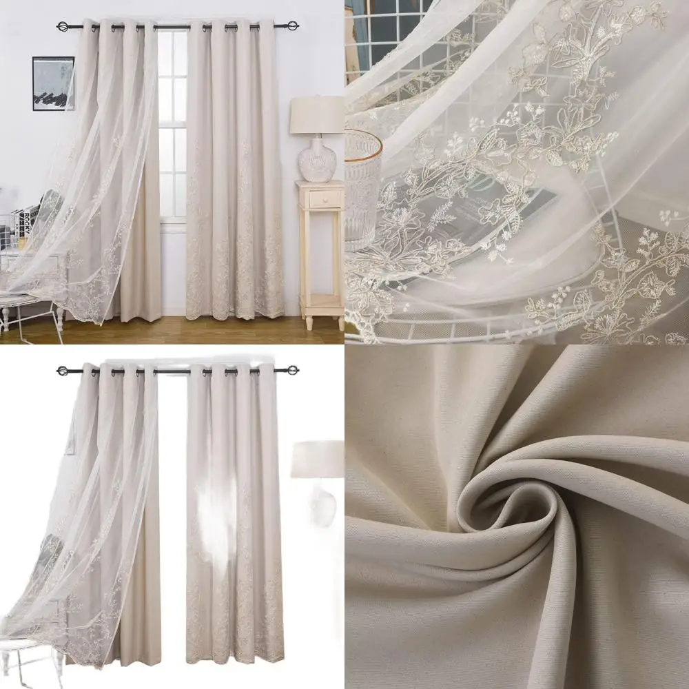 Двухслойные шторы из прозрачного тюля с вышивкой, Mix & Match, затемнение в помещении, верх с люверсами, термоизолированные, 2 панели, 52x108, Be
Двухслойные шторы из прозрачного тюля с вышивкой, Mix & Match, затемнение в помещении, верх с люверсами, термоизолированные, 2 панели, 52x108, Be