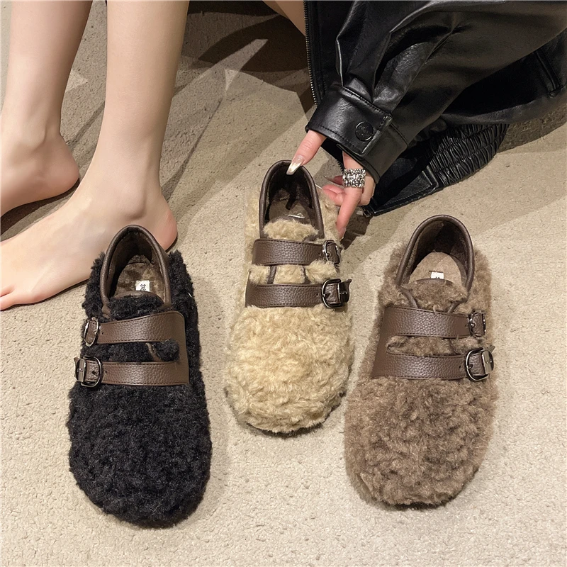 Новинка 2025, женская обувь с низким вырезом из овечьей шерсти и двойной пряжкой, зимние плюшевые повседневные теплые туфли на плоской подошве с одной педалью
Новинка 2025, женская обувь с низким вырезом из овечьей шерсти и двойной пряжкой, зимние плюшевые повседневные теплые туфли на плоской подошве с одной педалью