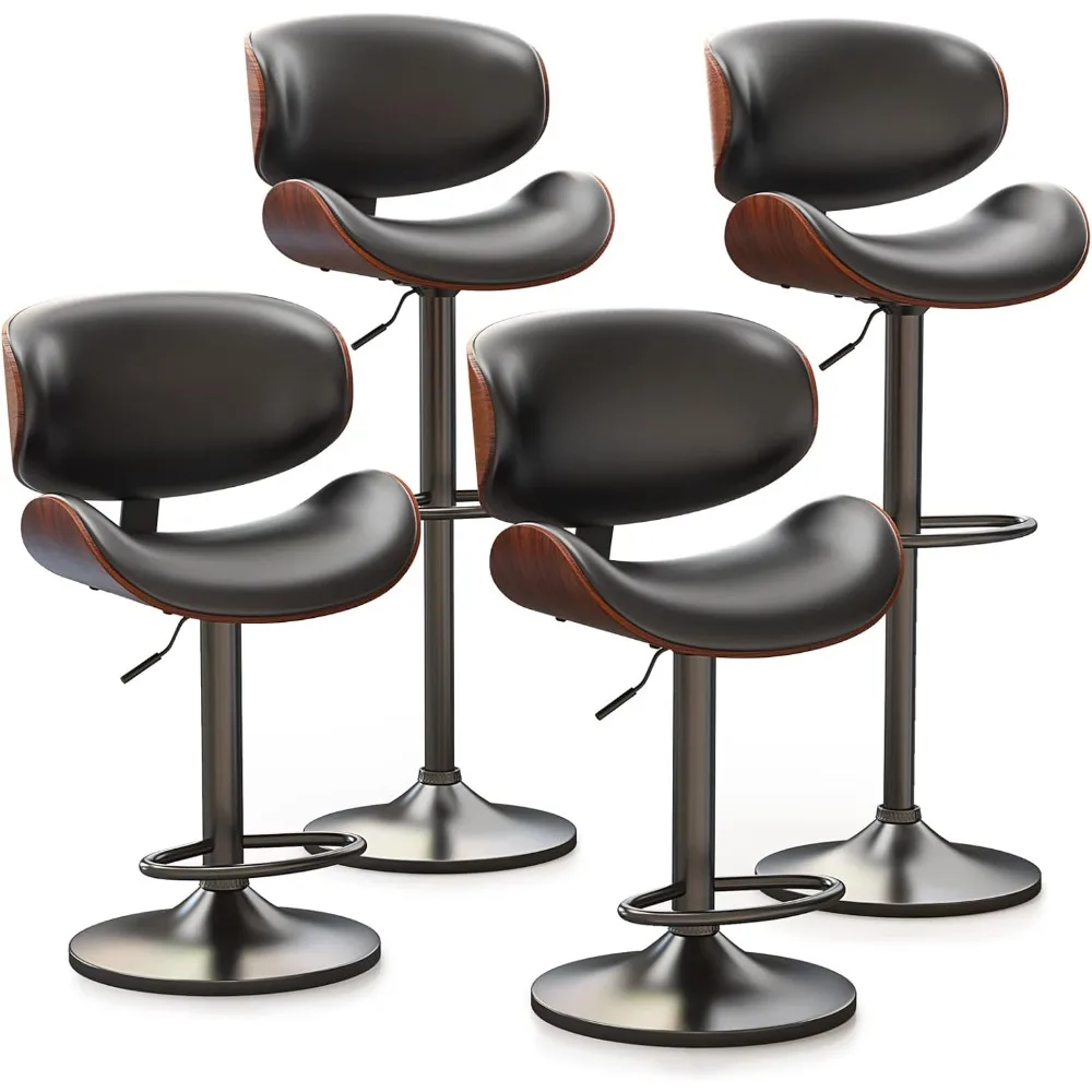 Bar Stools Set of 4, Bentwood Adjustable Height Swivel Bar Stools, PU Leather Upholstered Bar Chair with Back and Footrest
Bar Stools Set of 4, Bentwood Adjustable Height Swivel Bar Stools, PU Leather Upholstered Bar Chair with Back and Footrest