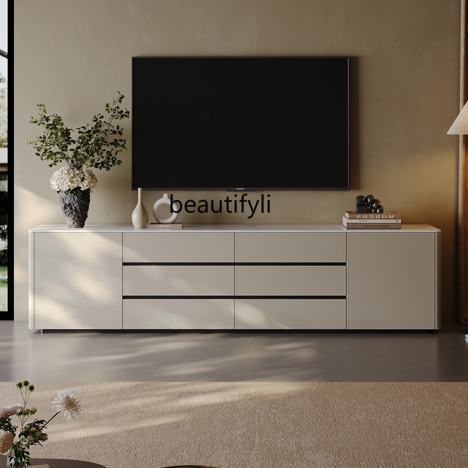 TV cabinet storage locker integrated household floor solid wood saddle leather bedroom modern and simple
TV cabinet storage locker integrated household floor solid wood saddle leather bedroom modern and simple