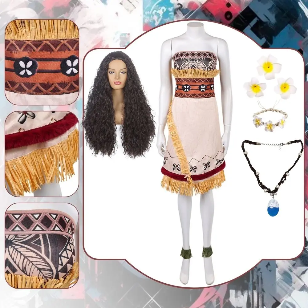 Fantasia Moana Cosplay Costume for Women Dresses Wigs Necklace Flowers Hairclips Roleplay Outfits Halloween Carnival Party Suit
Fantasia Moana Cosplay Costume for Women Dresses Wigs Necklace Flowers Hairclips Roleplay Outfits Halloween Carnival Party Suit