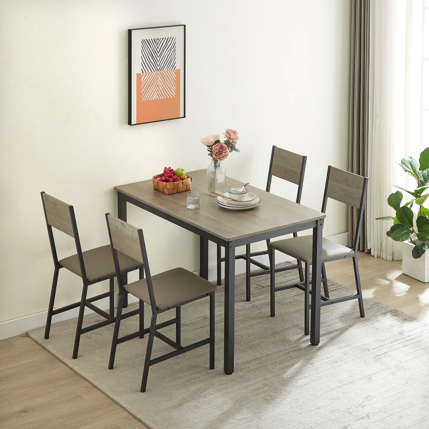 Kitchen Dining Set: Table & 4 Upholstered Chairs, Grey, 47.2'' L x 27.6'' W x 29.7'' H
Kitchen Dining Set: Table & 4 Upholstered Chairs, Grey, 47.2'' L x 27.6'' W x 29.7'' H