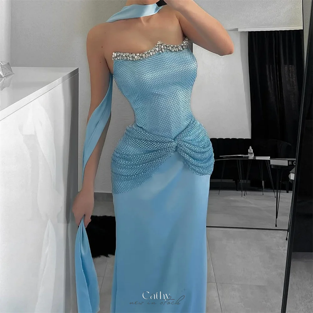 Cathy Customized Blue Halter Neck Rhinestones Prom Dresses Mermaid Sleeveless vestidos de noiva Floor-Length Formal Evening 2025
Cathy Customized Blue Halter Neck Rhinestones Prom Dresses Mermaid Sleeveless vestidos de noiva Floor-Length Formal Evening 2025