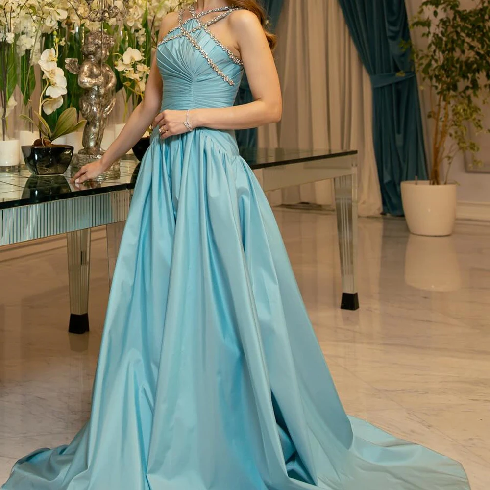 Customized A-line Evening Dresses Floor-length V-neck Sleeveless Prom Gown Fashion Crystal Pleat Draped Backless Party Gown
Customized A-line Evening Dresses Floor-length V-neck Sleeveless Prom Gown Fashion Crystal Pleat Draped Backless Party Gown